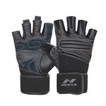 Carbon Gym Gloves Genuine Leather with Long Strap/Weight Lifting Gym,excersie & Fitness Glove- Black