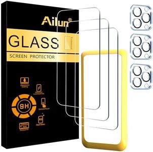 Ailun 3 Pack Screen Protector for iPhone 15 Pro [6.1 inch] + 3 Pack Camera Lens Protector with Installation Frame,Case Friendly Tempered Glass Film,[9H Hardness] - HD [6 Pack]