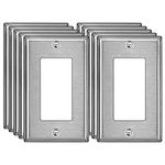 BESTTEN [10 Pack] 1-Gang Decorator Metal Wall Plate with Protective Film, Brushed Finish, Corrosion-Resistant Decor Stainless Steel Outlet and Switch Cover, Standard Size, Silver