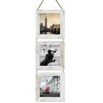 Rexllon 4x4 Picture Frames Collage Wall Decor, Wall Hanging Picture Frames Collage with 3 Opening, Photo Frame for Family Friends Kids Distressed White Frames