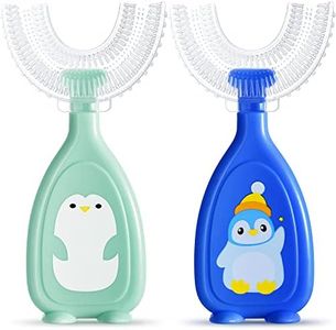 2 Pieces Kids U Shaped Toothbrush 360 Degrees Toddler Toothbrush Soft Silicone Brush Head Tooth Brush U Type Toothbrush for Toddlers Ages 2-6 (Animal Style,2-6 Years)