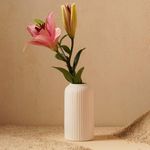 PUREZENTO White Ribbed Texture Ceramic Vase - 6 Inch | Vases for Decor Centerpiece Home Decor, Office, Living Room | Decorative Vases for Pampas Grass, Dried & Artificial Flowers