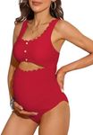 Charmo Maternity Swimsuit Ruched Scallop Trim Cut-Out One Piece Bathing Suit Scoop Neck Pregnancy Swim Suit Red XL