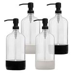 32 oz Glass Pump Bottles - Rustproof Stainless Steel Pump, Silicone Sleeves - Modern Farmhouse Vintage Design for Shampoo, Hand Soap, Lotion - Matte Black Pumps