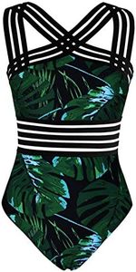 Hilor Black&Green Leaves Swimsuits for Women Front Twist Bathing Suits Slimming Tummy Control Bathing Suits XL/US14