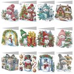 SPEPROECO 12PCS DIY Diamond Art Painting Christmas Cards with Envelopes, Diamond Art Painting Christmas Greeting Cards for Xmas Birthday, Glitter Greeting Cards Xmas Craft for Kids Gifts