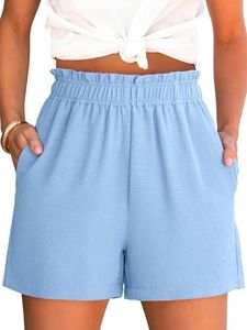 ANRABESS Shorts for Women Summer Casual Elastic High Waisted Dressy Lounge Shorts Comfy Bottoms 2026 Beach Vacation Clothes Bright Blue Small