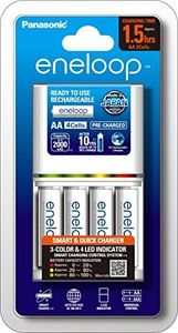 Panasonic AA & AAA Eneloop Smart And Quick Battery Charger, 1-Pack + Eneloop AA Pre-Charged Rechargeable Batteries, 4-Pack (K-KJ55MCC4TA)