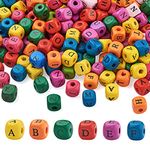 PandaHall 500pcs Colorful Cube Wood Letter Beads 10mm Square Natural Wooden Spacer Loose Beads with Black Alphabet for Macrame Crafts DIY Bracelet Necklace Jewelry Making, Hole: 3mm