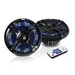 6.5'' Waterproof Audio Marine Grade Dual Speakers with Built-in Programmable Multi-Color LED Lights, 250 Watt, Black (Pair)