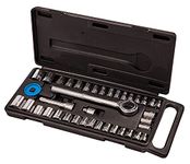 Amtech I0100 Socket Set, Mechanics Tool Kit, 40-Piece Chrome Plated Carbon Steel, Assortment of 1/4"and 3/8", Storage Case