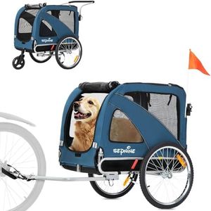 Sepnine & Leonpets Dog Cart of 2 in 1 Large Pet Dog Bike Trailer Bicycle Trailer, Foldable Frame with Hand Lock Brakes and Universal Bicycle Coupler (Blue)