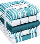 Cotton Clinic Assorted Kitchen Towels 5 Pack - Soft Absorbent Quick Drying Table and Kitchen Linen - Dish Towels, Dish Cloths, Tea Towels and Cleaning Towels with Hanging Loop - 16 x 28 / Teal White