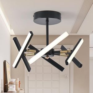 Jiinoo Modern LED Ceiling Light, 30W Dimmable Chandelier Lighting Fixture, Black Flush Mount Ceiling Light Adjustable Pole Hallway Lighting, Ceiling Lamp for Staircase Entryway Kitchen Bedroom Aisle