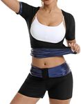 Vigorix Waist Trainer Vest for Women | Sauna Sweat Suit & Shorts | Body Shaper for Weight Loss & Thermal Thigh Trimmer Set, Blue, Medium