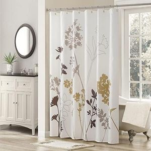 Cream Fabric Shower Curtain,Silhouette Flower Polyester Fabric,Waterproof Floral Leaves Shower Curtain,Plants Printed Shower Curtains for Bathroom,72 x 72 inches H-Brown/Cream