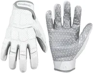 HANDLANDY Lineman Gloves for Men, Grippy Padded Offensive Football Gloves for Adult (White and Silvery, X-Large)