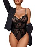 Avidlove Women's Floral Lace One Piece Lingerie Mesh Babydoll Teddy Lingerie Bodysuit Black