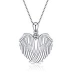 Guardian Angel Wings Necklace Sterling Silver Pendant with Sparkle Cubic Zirconia Jewellery For Women Girls Birthday Gift Birhstone April