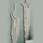 THE TOP KNOTT Cotton Home Decor (Star&Moon) Macrame Wall Hanging Dream Catcher Room Nursery Gifts Moon With Led Light String, Abstract, White