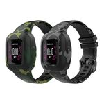 MoKo 2-Pack Strap Compatible with Garmin Vivofit jr. 3 Fitness Tracker for Kids, Soft Silicone Adjustable Replacement Band Wristband Bracelet, Camouflage Green & Camouflage Gray