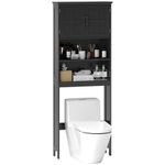 kleankin Over The Toilet Storage Cabinet, Bathroom Space Saver with Adjustable Shelf, Open Shelves and Double Door Cabinet, Bathroom Organizer, Black