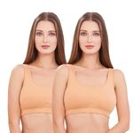 Blue Nixie Women's Wirefree Sports Slip on Stretch Cotton Sports Bra in Skin Color Combo Pack -Tshirt Bra-4XL