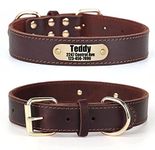 SLZZ Personalized Custom Real Genuine Leather Dog Collar with Engraved Name Phone number/Heavy Duty Durable Adjustable Dog Collars for Male Female X-small Medium Large X-large Dogs-Brown/M