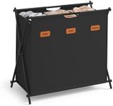 SONGMICS Laundry Hamper, Laundry Basket, 35.7 Gal. Laundry Sorter 3 Sections, Collapsible X-Frame, Clothes Organizer with Customizable Labels, Laundry Room, Bedroom, Bathroom, Ink Black ULCB130B01