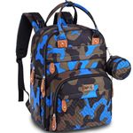 BabbleRoo Diaper Bag Backpack - Baby Essentials Travel Tote - Multi function Waterproof Diaper Bag, Travel Essentials Baby Bag with Changing Pad, Stroller Straps & Pacifier Case - Unisex, Blue Camo