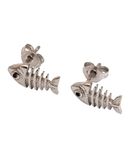 Charme de Vie Fish Bone Stud Earrings - Handmade 14K White Gold Plated, Small, White Gold Metal Alloy Core, Cubic Zirconia