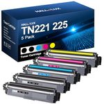 TN221 TN225 Toner Cartridge High Yield (with chip) 5 Pack for Brother TN-221 TN-225 TN 221/225 Replacement to use with Brother HL-3170CDW HL-3180CDW MFC-9130CW MFC-9130CW MFC-9330CDW MFC-9340CDW