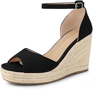 Allegra K Women's Espadrille Platform Ankle Strap Black Wedge Heel Sandals 7 M US