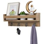 Halcent Wood Coat Rack Floating Shelves Wall Entryway Organizer, Rustic Coat Hooks Rack with 4 Key Holder Hooks for Mail Magazine Letter Holder