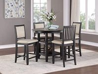 Lexicon Braun 5 Piece Counter Height Dining Table Set, Counter Height Dining Room Set for 4, Including 1 Round Kitchen Table and 4 Beige Fabric Upholstered Chairs, Brown/Black