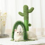 Mile High Life | Cat Scratching Post 25" with Dangling Bell | Cat Condo with Hammock and Cactus Scratching Posts Tree for Kittens | Tall Cat Climbing Stand with Premium Natural Sisal Material