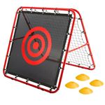 BALLSHOP Double-Sided Rebounder Net for Football Training Equipment, Multi-Skills Rebounder Training Aid, Target Soccer Goal Kickback, Adjustable Practice Goalkeeper Coaching Rebound Net - Red