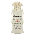 Camper Wine Bag Camping Gift for Camper Funny Camping Wine Bag Gifts Camper Gifts for Men Women Camper Accessories for Travel Trailers Birthday Christmas Graduation Gift Burlap Wine Bottle Cover Bag