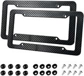 2 Pack License Plate Frames,Carbon Fiber License Plate Frame,Car Tag Cover for Front & Rear with Fasteners and Screws,4 Hole Universal Holder Waterproof Plastic Number Plate Frame