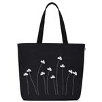 MASQ by Q-One Poppy Flower Embroidered Canvas Tote Bags for Women with Zip, College Bag for Girls, 100% Organic Cotton Tote Bag for Traveling & Daily Use | Stylish Gifts for Women and Girl