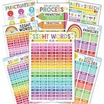 Hadley Designs 8 Colorful 100 Sight Words Poster For Classroom Word Wall - Elementary, First Grade Sight Words Chart, Word Family Posters For Elementary School Posters For Classroom