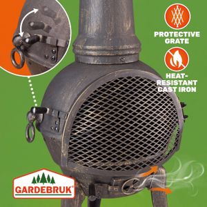 GARDEBRUK Cast Iron Patio Heater – Fire Guard, Poker & Cover, 112cm, Black