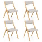 Giantex Folding Dining Chairs Set of 4, No Assembly Folding Chairs w/Linen Padded Seats, Wood Foldable Kitchen Chairs, Easy to Store Extra Event Chairs, Padded Folding Chair for Wedding Guests Party