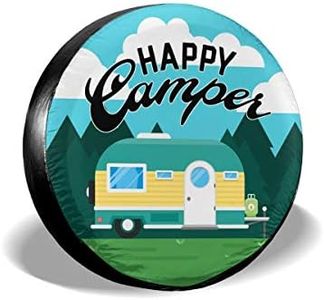 Happy Camper Camping Spare Tire Cover Waterproof UV Sun Tyre Cover Fit for Jeep,Trailer, RV, SUV and Many Vehicle 15 Inch