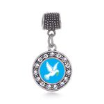 Inspired Silver - Dove Memory Charm for Women - Silver Circle Charm for Bracelet with Cubic Zirconia Jewelry