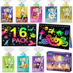 LIKYMO Party Bag Fillers for Kids - 16 Pack Halloween Rainbow Scratch Notebook Party Bag Fillers for Kids Scratch Arts Crafts for 4-12 Years Old Girls Boys Halloween Classroom Gifts