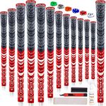 SAPLIZE Golf Grips 13 Piece with Complete Regripping Kit, Standard Size, Cord Rubber, Hybrid Golf Club Grips, Red