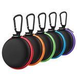 Earbuds Case,SUNGUY [5-Pack] Portable Round Earphones Case Storage Bag with Carabiner for Smartphone Earphone Mini Earbud Headset Storage Bags Hard EVA Headphone Box