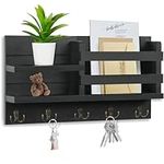 Key Holder Wall Mount, Key Rack Key Hooks for Wall, Decorative Wooden Key Hangers Wall Mounted Mail Holder with Shelf and 5 Double Metal Hooks, Key and Mail Holder Organizer with Mounting Hardware