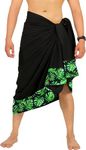 LA LEELA Men's Pareo Regular Swimsuits Sarong Long Swim Beach Wrap, Leaves, Black, One Size